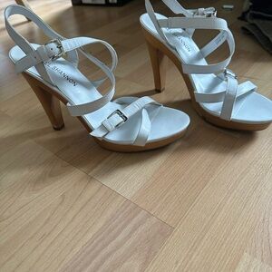 Michael Shannon White and Tan Strappy Heels